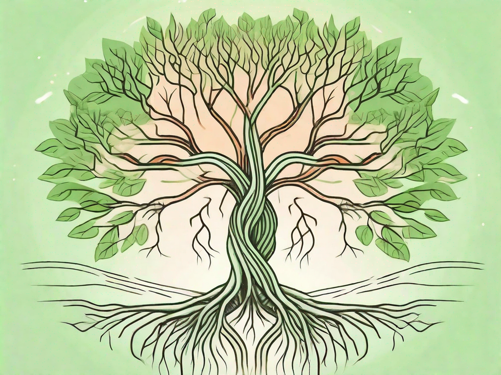 A healthy vagus nerve depicted as a tree with strong roots and branches