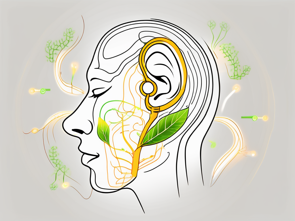 A stylized human ear with a highlighted path leading to the vagus nerve