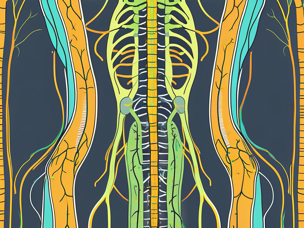 The human nervous system highlighting the phrenic and vagus nerves