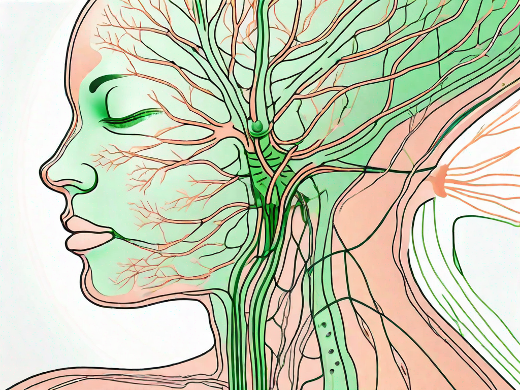 A human body highlighting the path of the vagus nerve