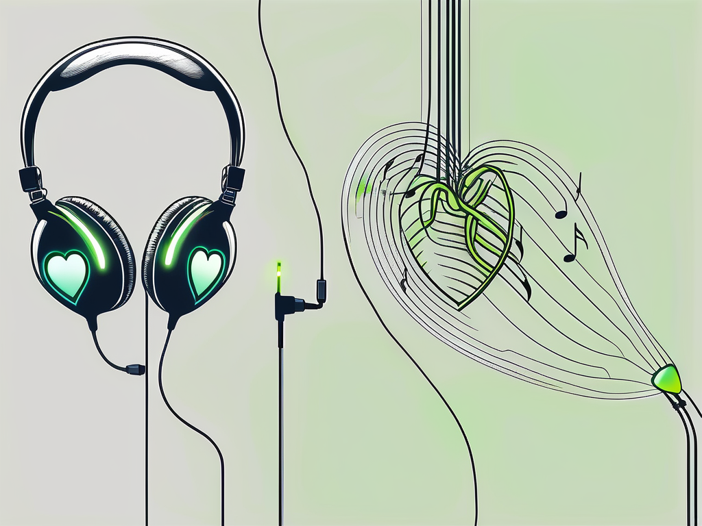 A pair of headphones connected to a heart