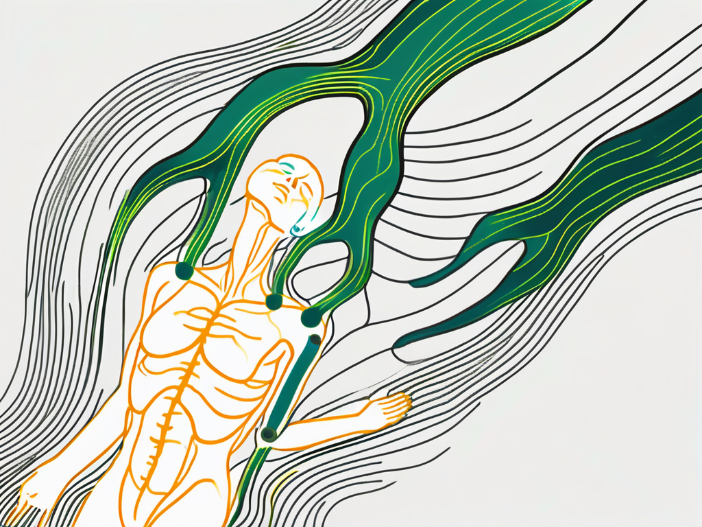 A human silhouette lying down with the vagus nerve highlighted