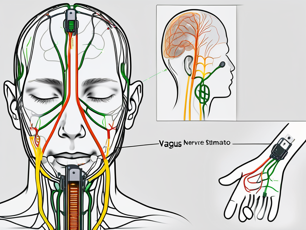 A vagus nerve stimulator device with its wires connected to the vagus nerve in a simplified